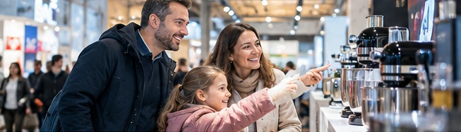 Famiglia visita una fiera aperta al pubblico