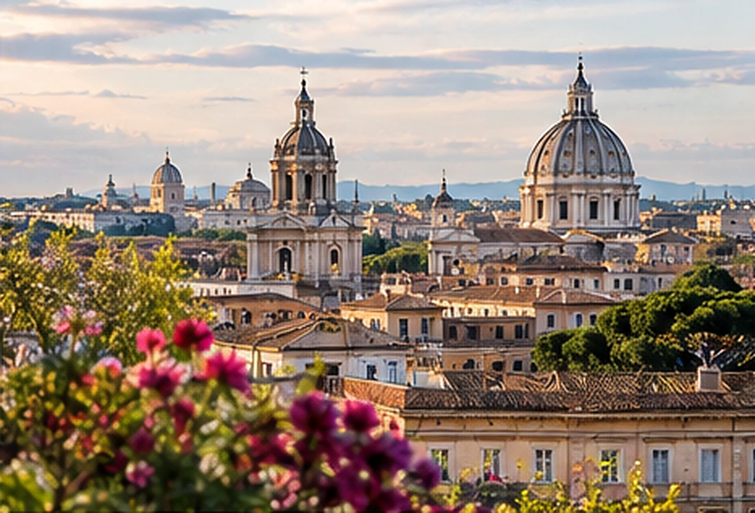 Panorama del centro storico di Roma con cupole e architettura italiana