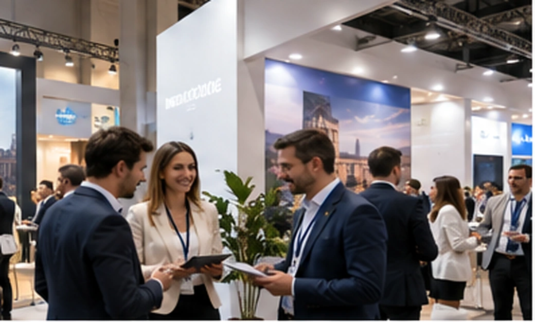 Delegati e rappresentanti di aziende si confrontano tra gli stand di una fiera professionale italiana