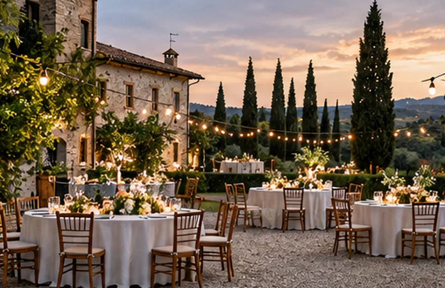 Allestimento di un evento all’aperto in una location rurale italiana