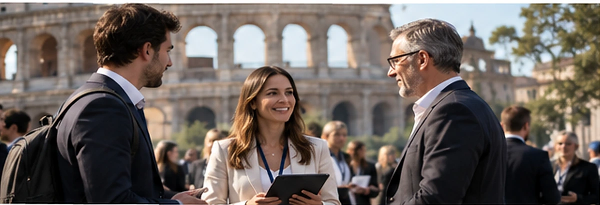 Professionisti si scambiano idee e contatti in un momento di networking a Roma