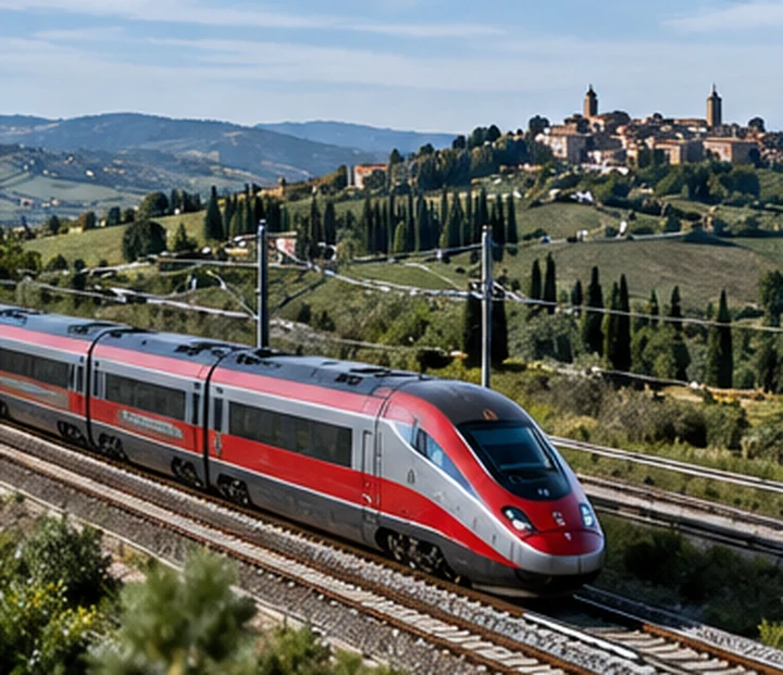 Treno ad alta velocità che attraversa il paesaggio italiano