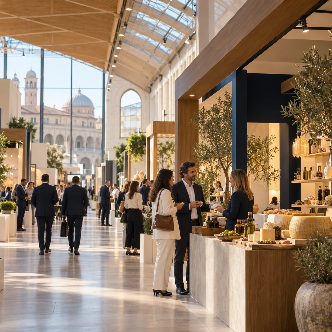 Visitatori e incontri professionali in un padiglione espositivo a Padova
